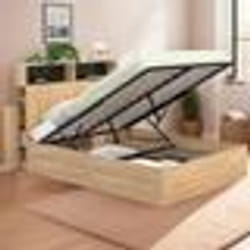 IDMARKET Lit coffre double CLYDE avec tête de lit + rangements et sommier 140 x 190 cm façon hêtre et noir
