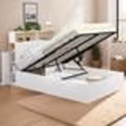IDMARKET Lit coffre double CLYDE avec tête de lit + rangements et sommier 140 x 190 cm blanc et façon hêtre