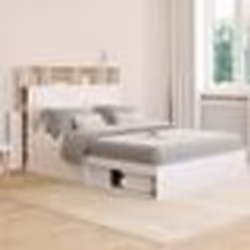 IDMARKET Lit double CLEM avec tête de lit rangements et sommier 140 x 190 cm blanc