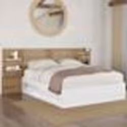 IDMARKET Lit double SAVANA avec tête de lit chevets rangements et sommier 140 x 190 cm blanc et façon hêtre