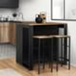 IDMARKET Table de bar îlot JUNO bois noir et plateau foncé HAWKINS