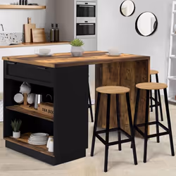 IDMARKET Ilot central mange-debout 4 personnes VITO 130 cm noir et effet bois foncé HAWKINS