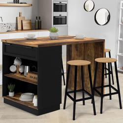 IDMARKET Ilot central mange-debout 4 personnes VITO 130 cm noir et effet bois foncé HAWKINS