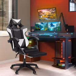 IDMARKET Fauteuil de gaming ALEX réglable avec repose-pied coussin de tête et coussin lombaire noir blanc et gris