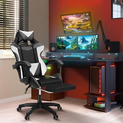 IDMARKET Fauteuil de gaming ALEX réglable avec repose-pied coussin de tête et coussin lombaire noir blanc et gris