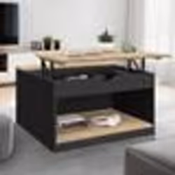 IDMARKET Table basse plateau relevable carrée ELEA avec coffre bois noir et façon hêtre
