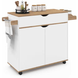 Desserte de cuisine cosy xxl placard avec tiroir blanc et plateaux façon hêtre L.90 cm