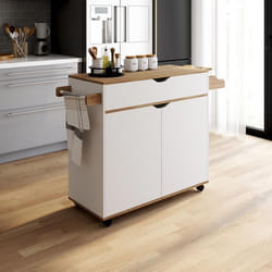 IDMARKET Desserte de cuisine COSY XXL placard avec tiroir blanc et plateaux façon hêtre L.90 CM