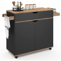 Desserte de cuisine cosy xxl placard avec tiroir noir et plateaux façon hêtre L.90 cm