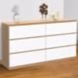 IDMARKET Commode 6 tiroirs TOMI XXL 140 cm bois façon hêtre et blanc