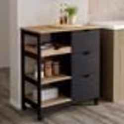 IDMARKET Desserte de cuisine MUNA 3 paniers + 1 plateau amovible noir et effet hêtre L.76 cm