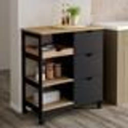 IDMARKET Desserte de cuisine MUNA 3 paniers + 1 plateau amovible noir et effet hêtre L.76 cm