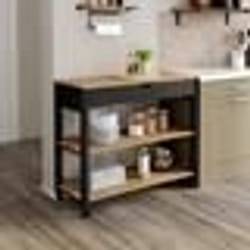 IDMARKET Desserte de cuisine PENH XXL avec tiroir et plan de travail noir plateaux façon hêtre L.100 CM