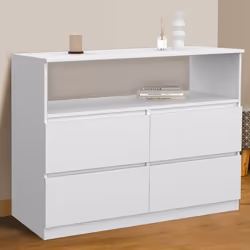 IDMARKET Commode 4 tiroirs TOMI 100 cm avec niche bois blanc