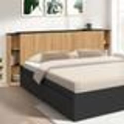 IDMARKET Tête de lit sur pied extensible avec chevets coulissants CATBA pour lit 140 et 160 cm façon bois et noir