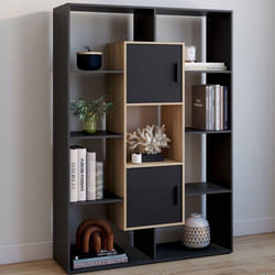 IDMARKET Etagère bibliothèque COLETTE avec 11 compartiments et 2 cases noir et effet bois 143 cm