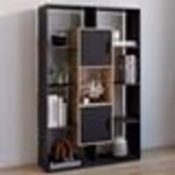 IDMARKET Etagère bibliothèque COLETTE avec 11 compartiments et 2 cases noir et effet bois H.143 cm