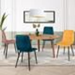 IDMARKET Lot de 4 chaises MILA en velours mix color bleu x2 jaune ocre rose