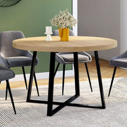 Table à manger ronde fixe - IDMARKET - SELMA - Bois et noir - 4-6 personnes - 110 cm