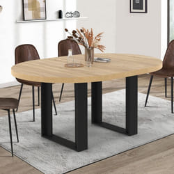 Table à manger ronde extensible - IDMARKET - PHOENIX - Bois et noir - 4-6 personnes - 110-150 cm