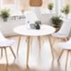 IDMARKET Table à manger ronde ANGELA 4 personnes blanc pieds bois 110 cm