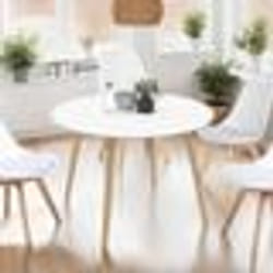 IDMARKET Table à manger ronde ANGELA 4 personnes blanc pieds bois 110 cm