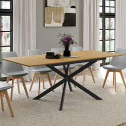 Table à manger rectangle extensible - IDMARKET - INES - Bois et noir - 6-10 personnes - 160-200 cm