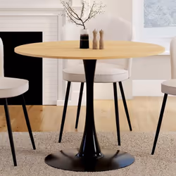 IDMARKET Table à manger ronde DALIA 4 personnes pieds tulipe bois et noir 100 cm