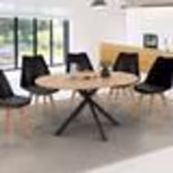 IDMARKET Table à manger extensible ronde ALIX 4-8 personnes pied araignée bois et noir 110-150 cm