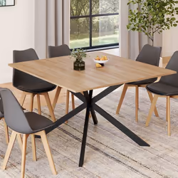 IDMARKET Table à manger carrée ALIX 8 personnes pied araignée bois et noir 120 cm
