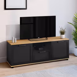 IDMARKET Meuble TV 110 cm VITO avec tiroir et niche noir et bois
