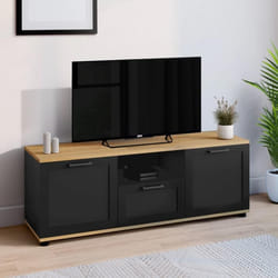 IDMARKET Meuble TV 110 cm VITO avec tiroir et niche noir et bois