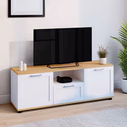 IDMARKET Meuble TV 110 cm VITO avec tiroir et niche blanc et bois