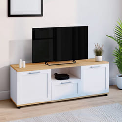 IDMARKET Meuble TV 110 cm VITO avec tiroir et niche blanc et bois