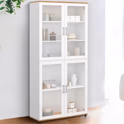IDMARKET Vitrine buffet haut H. 176 cm vaisselier VITO 4 portes vitrées blanc et bois
