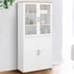 IDMARKET Vitrine buffet haut H. 176 cm vaisselier VITO 4 portes blanc et bois