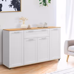 IDMARKET Buffet 140 cm VITO 4 portes et 1 tiroir blanc et bois