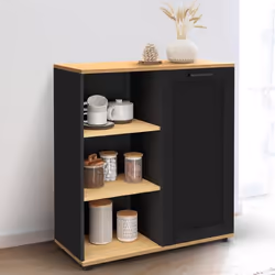 IDMARKET Buffet dappoint 70 cm VITO 3 étagères et placard noir et plateau bois
