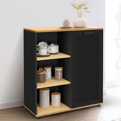 IDMARKET Buffet dappoint 70 cm VITO 3 étagères et placard noir et plateau bois