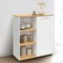 IDMARKET Buffet dappoint 70 cm VITO 3 étagères et placard blanc et plateau bois