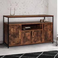 IDMARKET Buffet 4 portes 140 cm DAYTON avec niche effet vieilli design industriel