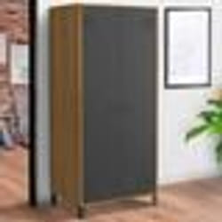 IDMARKET Armoire vestiaire penderie ESTER 2 portes métal noir et contour bois design industriel