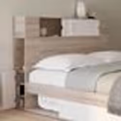 IDMARKET Tête de lit sur pied SALEM 145 cm avec rangements fermés et niches bois et blanc