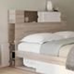 IDMARKET Tête de lit sur pied SALEM 145 cm avec rangements fermés et niches bois et blanc