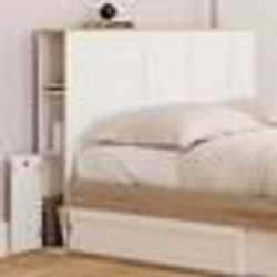IDMARKET Tête de lit sur pied VITO 145 cm avec rangements blanc et plateau bois