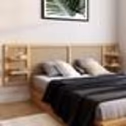 IDMARKET Tête de lit suspendue EDHEN 240 cm cannage et bois avec étagères
