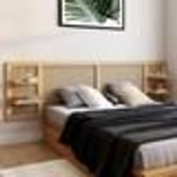 IDMARKET Tête de lit suspendue EDHEN 240 cm cannage et bois avec étagères