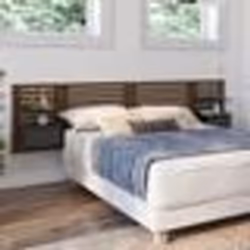 IDMARKET Tête de lit suspendue en lattes AVA 240 cm avec chevets + tiroir façon bois vieilli et noir