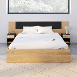 IDMARKET Tête de lit sur pied avec chevets modulables SAPA pour lit 140 160 ou 180 cm bois et noir