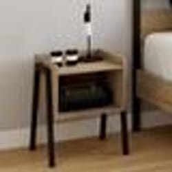 IDMARKET Lot de 2 tables de chevets DALAT 1 niche bois et pieds métal noir design industriel